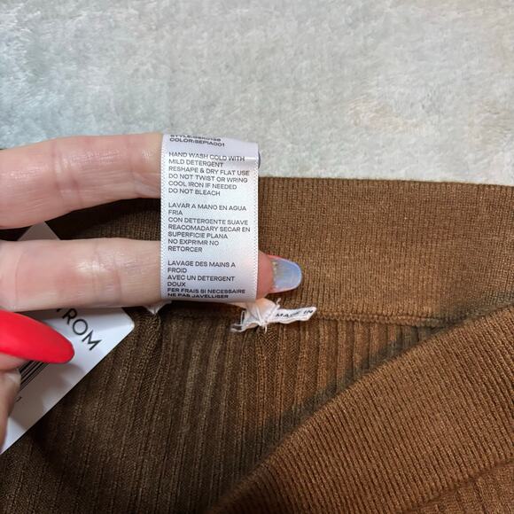 Good American Ribbed Wide Leg Pants Brown High Waist Knit Pull-On NWT Sz 2 - Picture 9 of 9